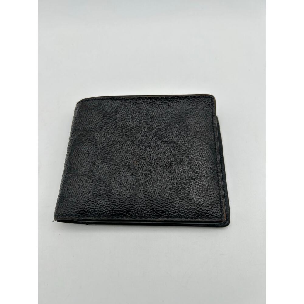 Coach Black Leather Bifold Wallet Men’s Signature Canvas Billfold ID Card Holder